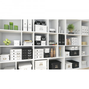 Cabinet 4 sertare carton laminat Leitz WOW Click & Store A4, finisaj glossy, cu orificii de prindere metalice.