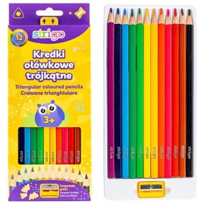 Creioane colorate cu ascuțitoare Strigo, 12 culori