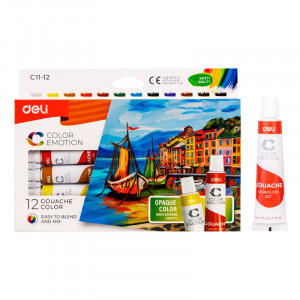 Culori tempera Deli, 12 culorix12 ml