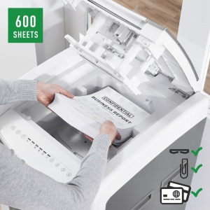 Distrugator de documente automat LEITZ IQ Office, P4, cross-cut (confeti), 600 coli, cos 110l, alb-gri4