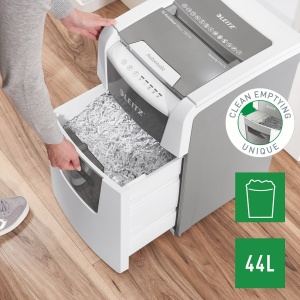 Distrugator documente automat Leitz IQ Office, P4, cross-cut (confeti), 150coli, cos 44l, alb-gri6