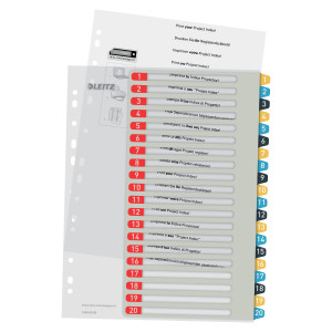 Index plastic Leitz Cosy, A4, numerotat 1-20, imprimabil, multicolor