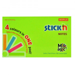 Notes autoadeziv 76x127 mm Stick"n Magic Notes 100 file - 4 culori NEON