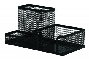 Organizer metalic Mesh, de birou, 3 compartimente, Q-Connect - negru