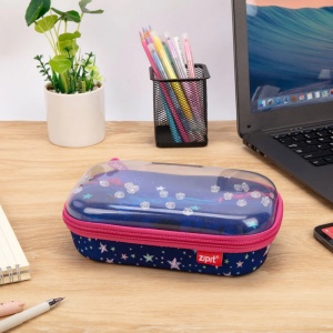 Penar cu fermoar ZIPIT Playful Clear Top Box - Pink Stars6