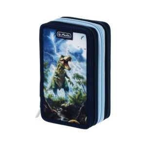 Penar echipat Herlitz, 31 piese, 3 fermoare, dimensiune 19 x 11.5 x 7 cm, motiv T Rex