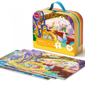 PUZZLE GEANTA CADOU 89 PIESE EFECT LUMINOS DINOZAURI 4+ DELI - Img 1