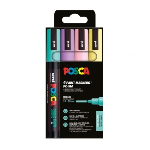 Set 4 culori pastel markere UNI Posca PC-5M, vârf rotund, 1.8-2.5mm