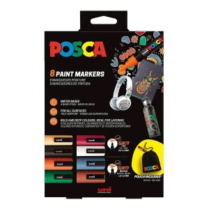 Set 8x Marker UNI Posca (4xPC-5M și 4xPC-3M), vârf rotund, cutie carton + săculeț textil2