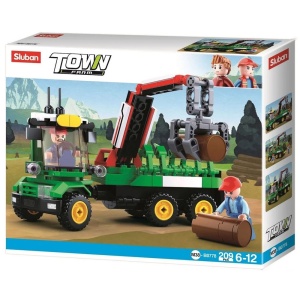 Set de construcție Sluban Farm, 209 piese, Tractor cu remorcă lemne