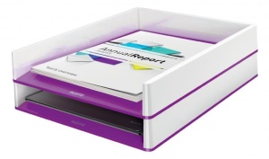 Tăviță documente Leitz WOW A4 C4 suprapozabilă, design dual-color, ideală pentru organizarea documentelor.