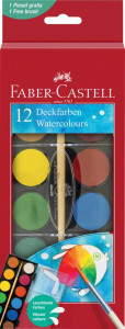 Acuarele Faber-Castell 2023, 12 culori, 30mm + pensulă