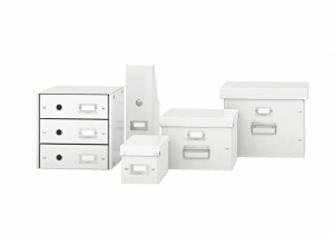 Cabinet 3 sertare carton laminat LEITZ Click&Store, design modern și suport pentru etichetă.