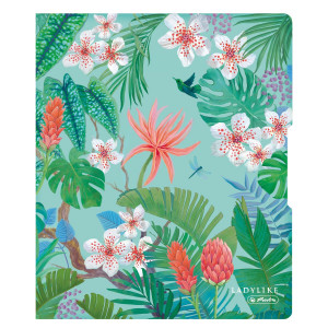Caiet mecanic Herlitz A4 2 inele 16mm motiv Ladylike Jungle – ideal pentru documente, cu un design modern și elegant.