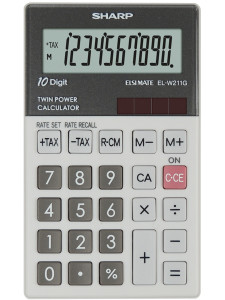 Calculator de buzunar, 10 digits, 117 x 70 x 8 mm, dual power, SHARP EL-W211GGY, gri