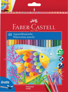 CREIOANE COLORATE ACUARELA 48 BUC + PENSULA FABER-CASTELL - Img 1