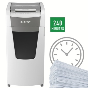 Distrugator de documente automat LEITZ IQ Office, P4, cross-cut (confeti), 600 coli, cos 110l, alb-gri5