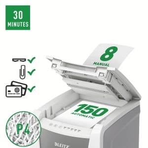 Distrugator documente automat Leitz IQ Office, P4, cross-cut (confeti), 150coli, cos 44l, alb-gri3