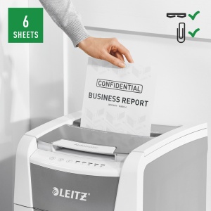 Distrugator documente automat Leitz IQ Small Office, P5, micro-cut, 100coli, cos 34l, alb-gri4
