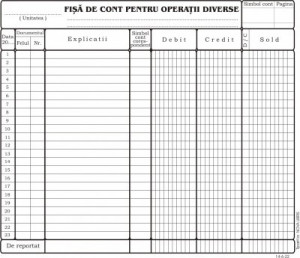 Fișă cont analitic operații diverse carton A4, tipar față/verso, 200 g/mp