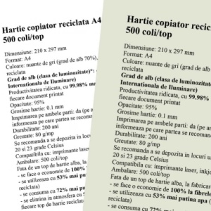 Hartie copiator reciclată, A4, 80 g/mp, 500 coli/top, STEINBEIS Classic White No.12