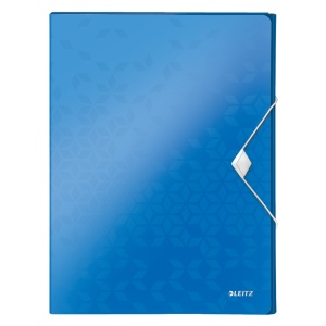 Mapa plastic cu burduf LEITZ WOW A4 30mm, cu elastic și etichetă pe cotor, capacitate 250 coli – ideală pentru organizarea documentelor.