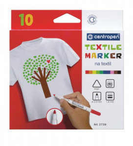Marker Centropen pentru Textile varf rotund, 10 culori/set