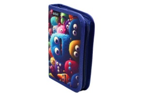 Penar neechipat fete, 1 fermoar, Dimensiuni 13,5x19,5x3cm, 2 clape, Motiv Blue Monster Herlitz