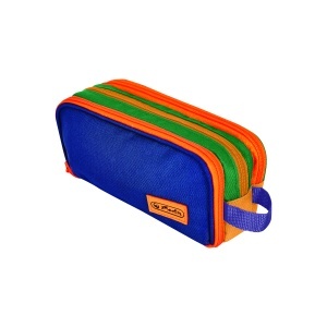 Penar tip etui Herlitz Neon, 3 compartimente, 21.5 x 5.5 x 11.5 cm, culoare albastru / portocaliu