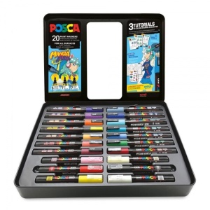 Set 20x Marker UNI Posca Manga Hero, cutie metalică (6x PC-1M, 7x PC-3M, 7x PC-5M)3