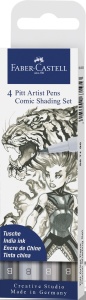 Set 4 buc Faber-Castell Pitt Artist Pen Comic, gri