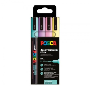 Set 4 culori pastel markere UNI Posca PC-3M, vârf rotund, 0.9-1.3mm