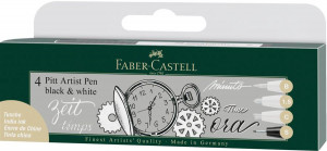 Set 4 markere Faber-castell Pitt artist pen sofet brush, alb și negru