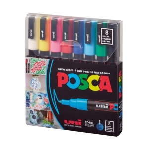 Set 8 culori markere UNI Posca PC-3M, vârf rotund, 0.9-1.3mm2