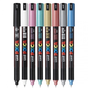 Set 8 culori metalizate markere UNI Posca PC-1MR, vârf fin metalic, 0.7mm2