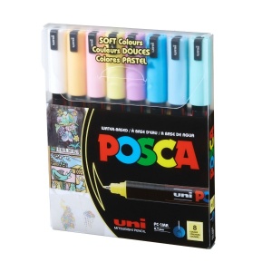 Set 8 culori pastel markere UNI Posca PC-1MR, vârf fin metalic, 0.7mm2