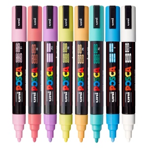 Set 8 culori pastel markere UNI Posca PC-5M, vârf rotund, 1.8-2.5mm3
