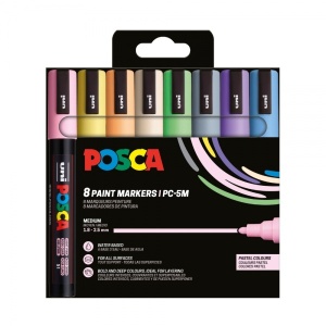 Set 8 culori pastel markere UNI Posca PC-5M, vârf rotund, 1.8-2.5mm
