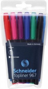 Set Liner Schneider 967, vârf fetru 0.4mm, 6 culori/set - (N, R, A, V, Vi, Roz)