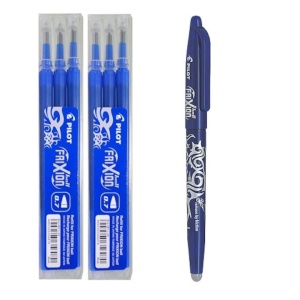 Set roller Pilot Frixion, roller 0.7 si 6 rezerve 0.7, albastru