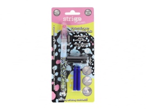 Stilou Strigo cerneală cu ștergere + 2 rezerve + dispozitiv curățare, în blister, Wild