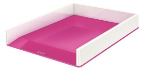 Tăviță documente Leitz WOW A4 C4 suprapozabilă, design dual-color, ideală pentru organizarea documentelor.