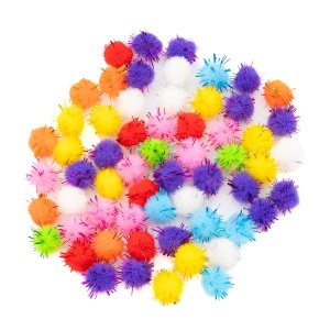 Accesorii creație Colorarte Pom Pom, textil cu sclipici, diverse culori, 20mm, set 28 buc