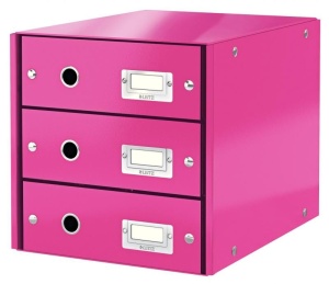 Cabinet 3 sertare carton laminat LEITZ Click&Store, design modern și suport pentru etichetă.