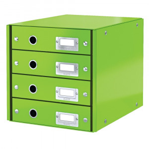 Cabinet 4 sertare carton laminat Leitz WOW Click & Store A4, finisaj glossy, cu orificii de prindere metalice.