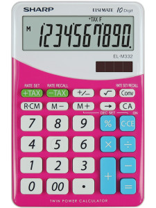 Calculator de birou, 10 digits, 149 x 100 x 27 mm, dual power, SHARP EL-M332BBL, gri/roz