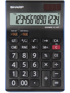 Calculator de birou, 14 digits, 176 x 112 x 13 mm, dual power, SHARP EL-145TBL, negru