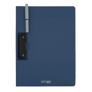 Clipboard Strigo vertical cu clip metalic lateral, A4, suport stilou, albastru marin2