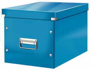 Cutie depozitare carton laminat Leitz Click & Store Cub Mare, finisaj glossy, mânere metalice, design modern