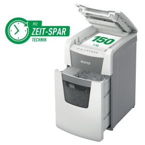 Distrugator documente automat Leitz IQ Office, P4, cross-cut (confeti), 150coli, cos 44l, alb-gri